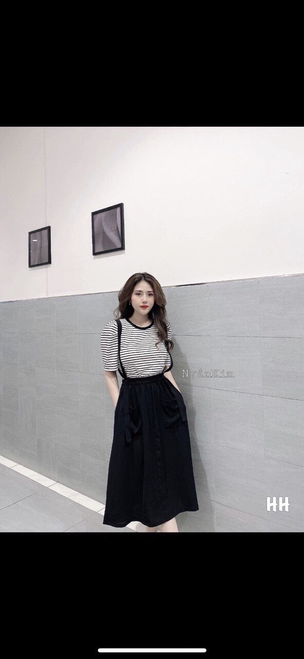 Set đầm yếm đen kèm áo