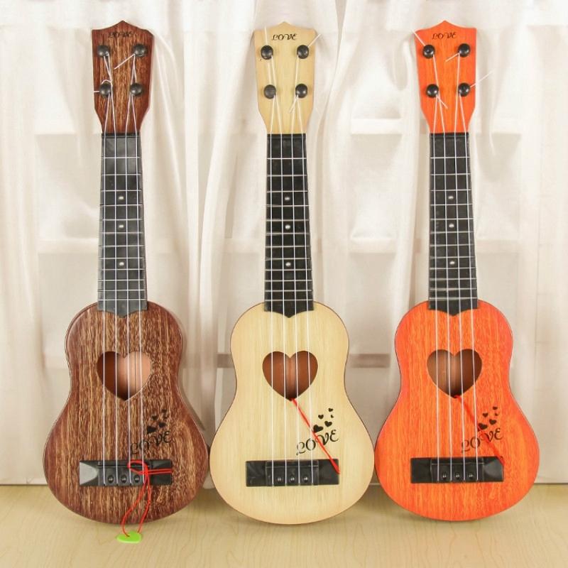 Early Childhood Education Guitar Toy Classical Ukulele Guitar Instrument Simulation Small Guitar Kindergarten Instrument Four-String Guitar Can Play Ukulele-Orange