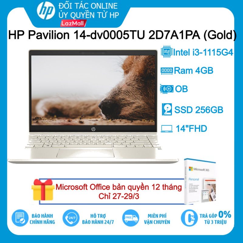 Bảng giá [VOUCHER 10% - TẶNG OFFICE 365 BẢN QUYỀN]Laptop HP Pavilion 14-dv0005TU 2D7A1PA (Gold) i3-1115G4 4GB 256GB OB 14FHD Win10+Office-Hàng chính hãng new 100% Phong Vũ