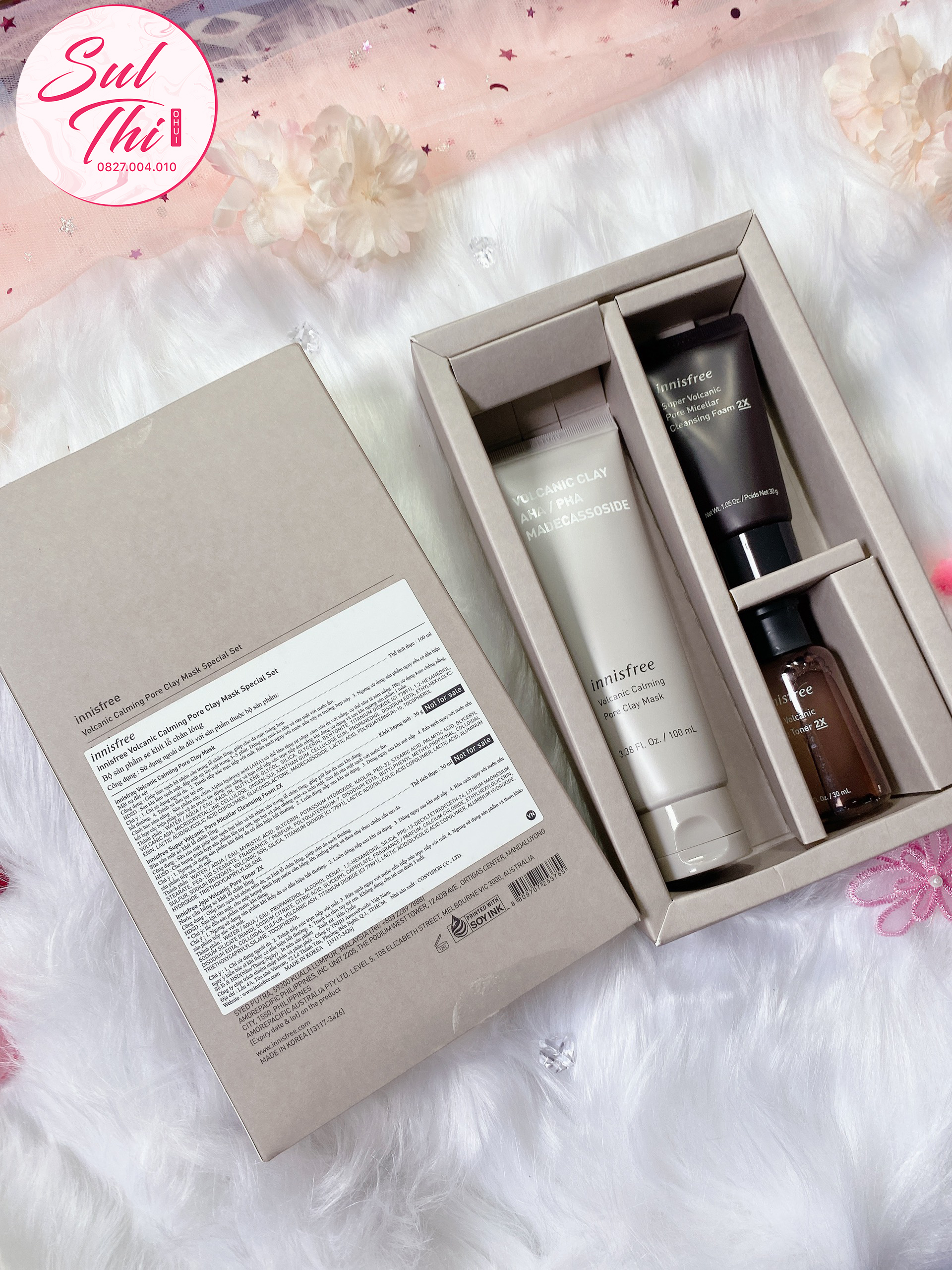 SET Mặt Nạ Đất Sét Innisfree Volcanic Calming Pore Clay Mask 100ml (Bộ 3 sản phẩm)