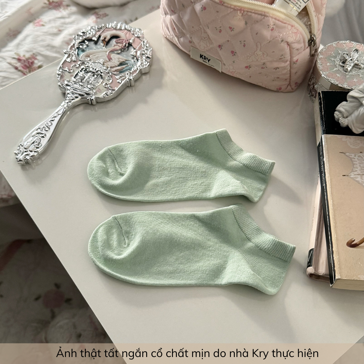 Tất nữ ngắn cổ trơn màu basic cotton mịn Krystore NC23