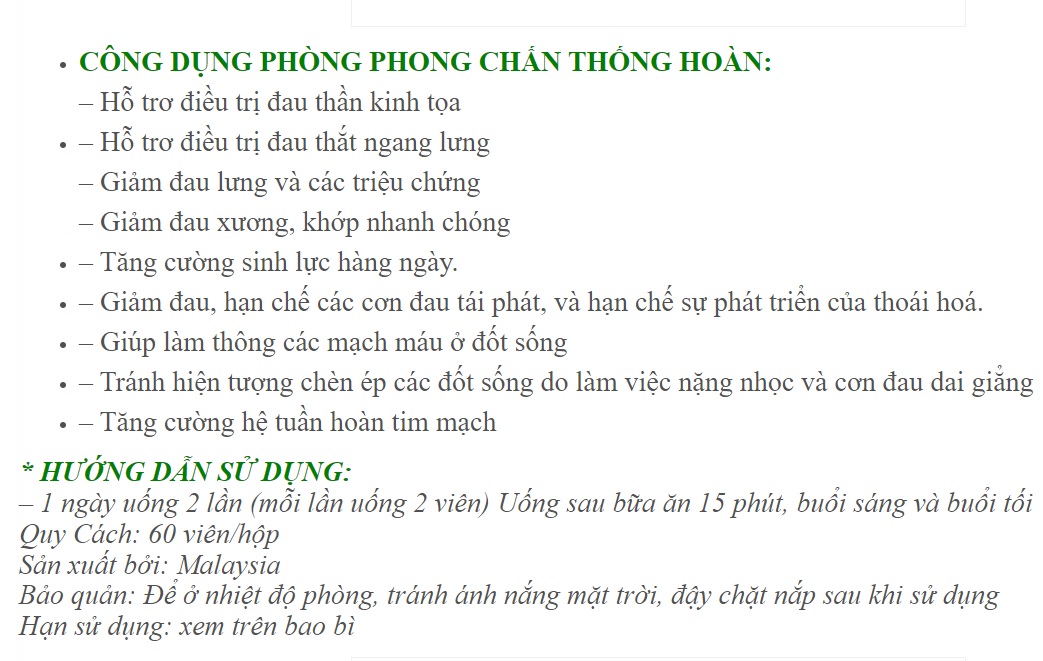 Phòng Phong Chấn Thống Hoàn - 60v