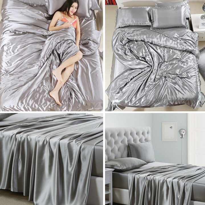 TRỌN BỘ CHĂN GA GỐI PHI LỤA MÀU XÁM GHI LAN BEDDING HÀNG LOẠI 1 MÁT, MỀM MẠI