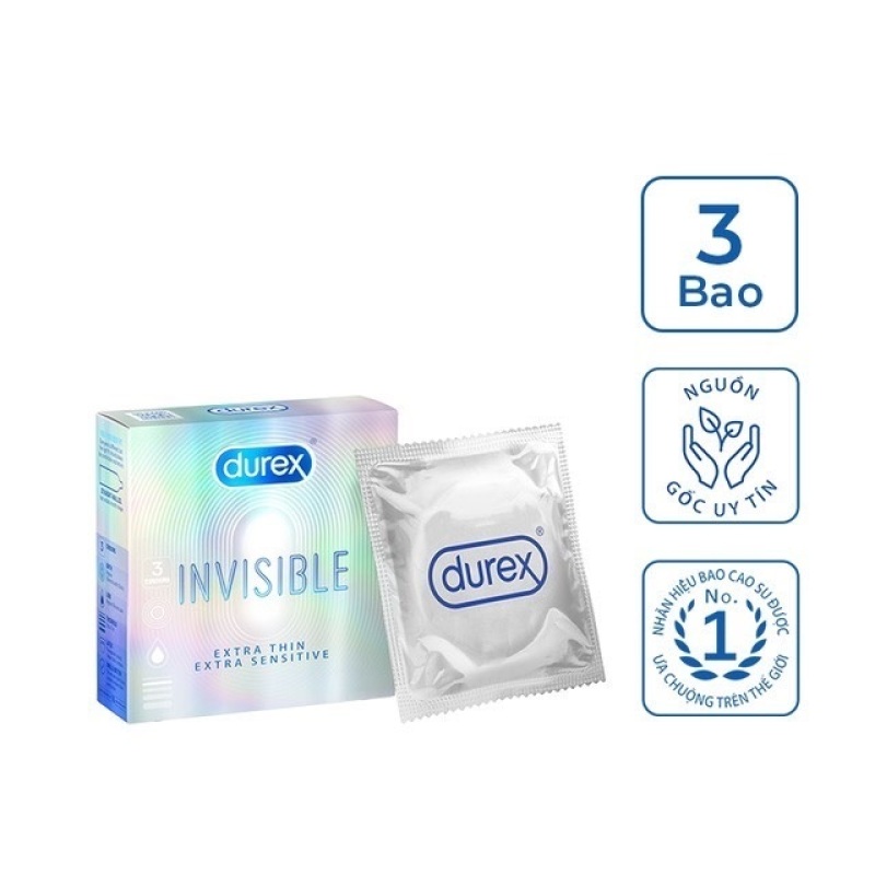 Bao cao su Durex Invisible bcs siêu mỏng nhiều gel bôi trơn 3 bao - thegioisoi cao cấp