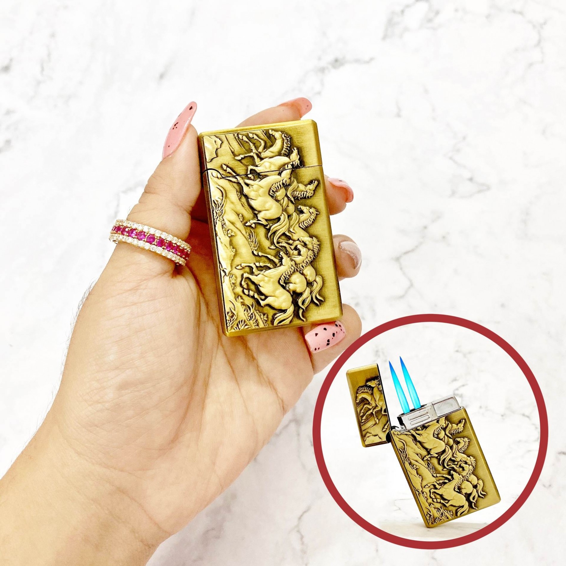 BẬT LỬA KHÈ BẤM NGANG 2 TIA HÌNH BÁT MÃ (MÃ ĐÁO THÀNH CÔNG) - (XÀI GAS)