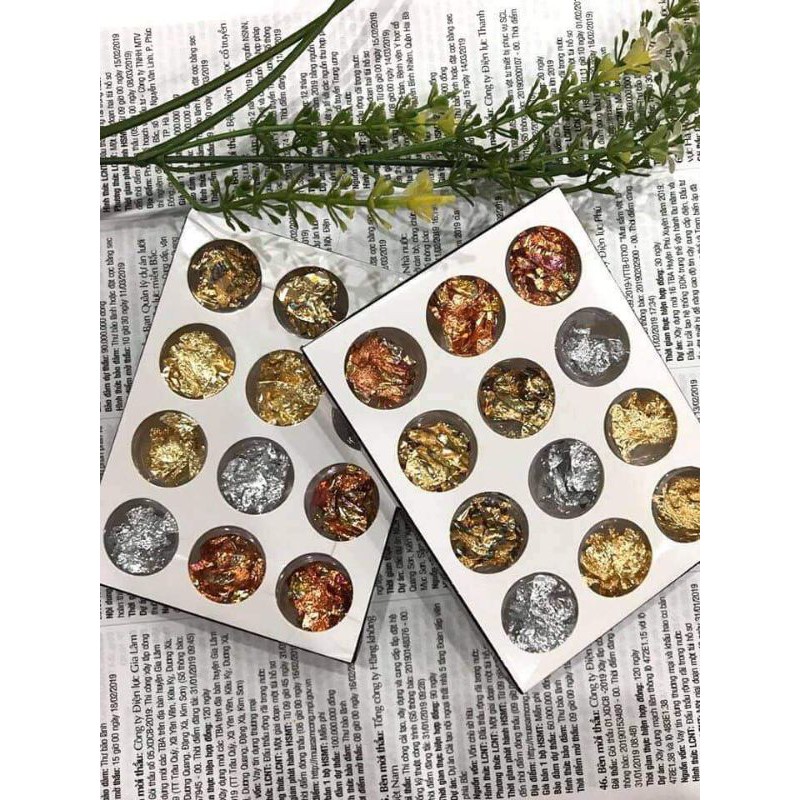 Set giấy nhún vàng bạc trang trí móng 12 hũ