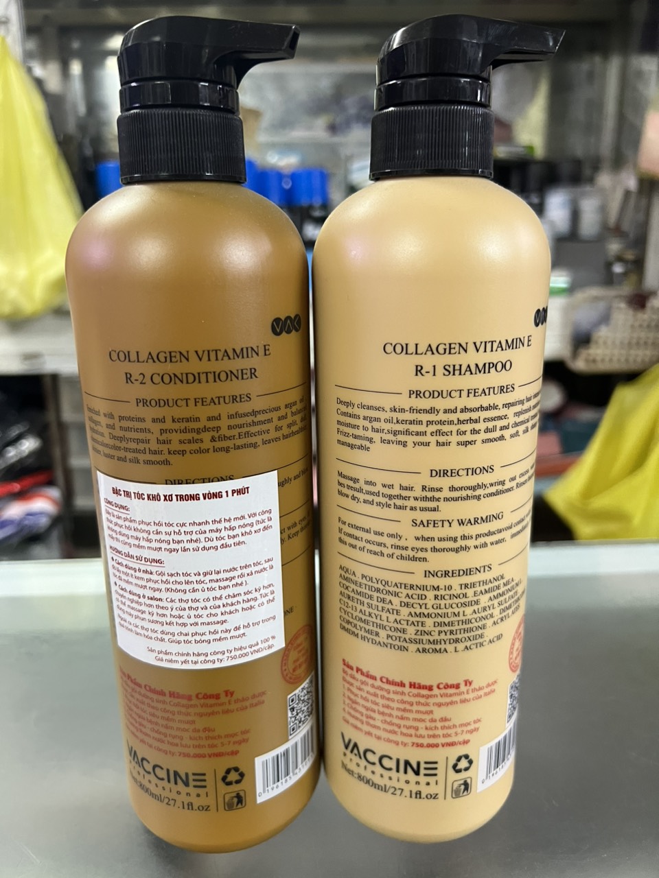 CẶP DẦU GỘI XẢ COLLAGEN VITAMIN E VACCINE 800ML X2