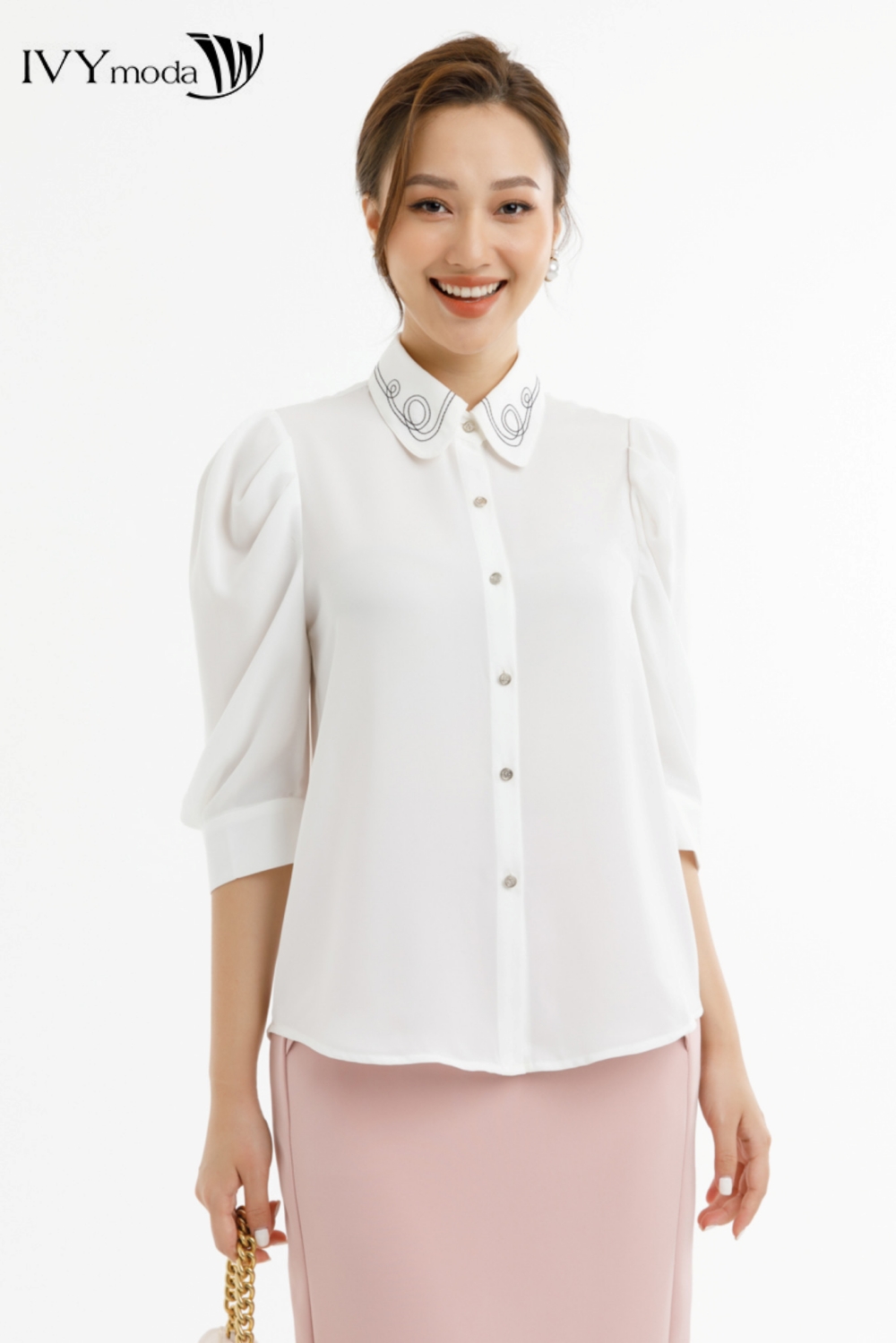[CHỈ 3.3 - VOUCHER 33K ĐƠN 330K] Áo sơ mi lụa vổ viền IVY moda MS 16M7579