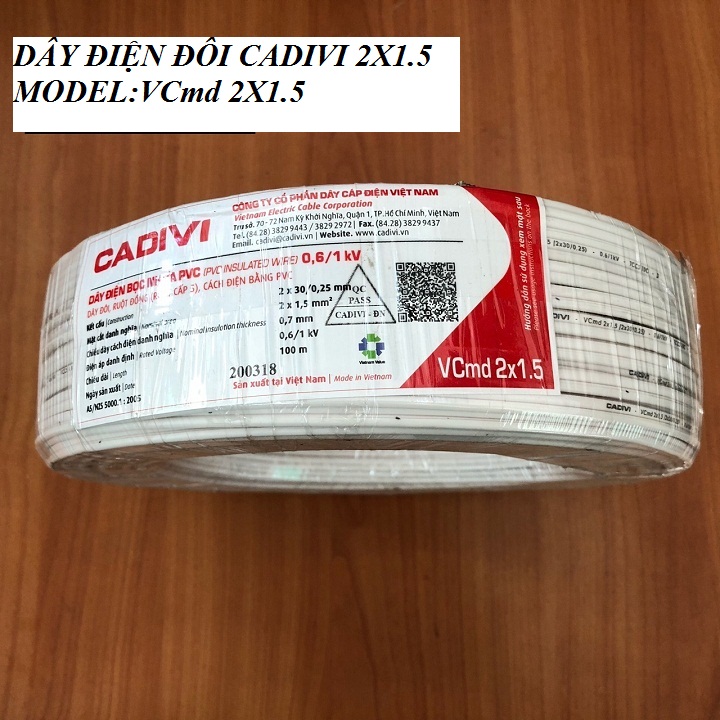 DÂY ĐIỆN ĐÔI CADIVI 2X1.0 CUỘN 100M VCmd2X32
