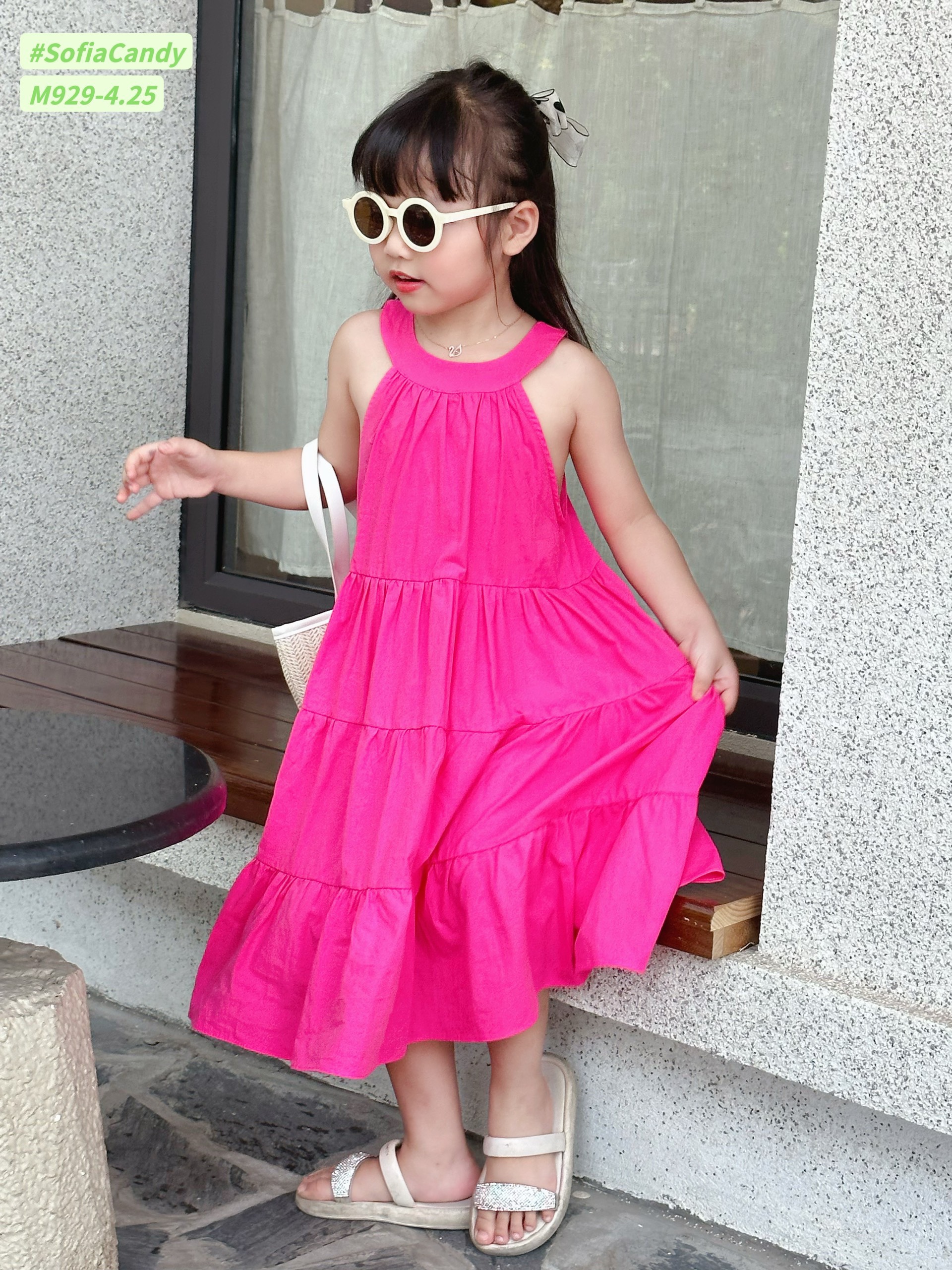 Váy bé gái, váy maxi cổ yếm cho bé gái 10-30kg