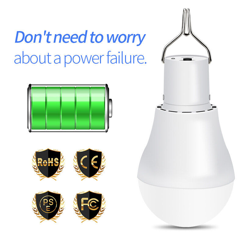 Vimite Led Solar Panel Light Bulb Outdoor Waterproof Garden Light Portable USB Rechargeable Hanging Bulb Lamp Indoor House for Camping Yard Emergency Lighting