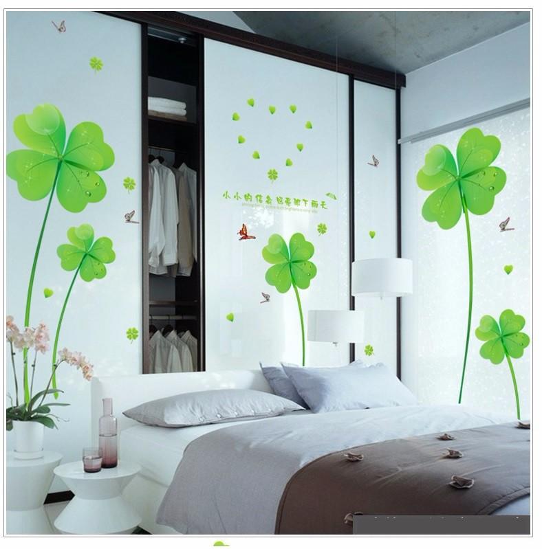 Decal dán tường mẫu cỏ 3 lá xanh mới