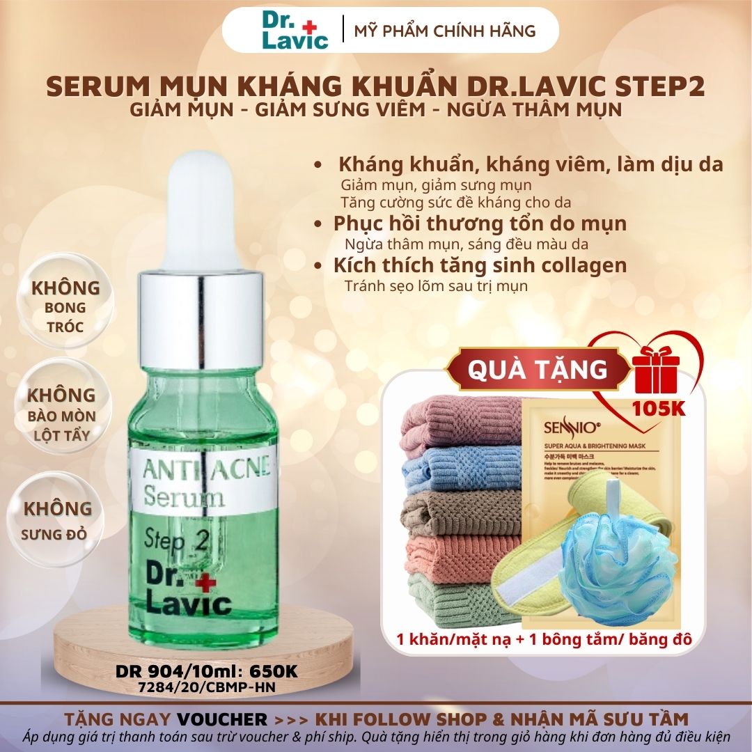 Serum chăm sóc da mụn dưỡng trắng da công nghệ usa dr.lavic anti acne serum step 2 10ml
