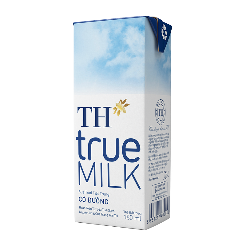 Sữa tươi TH true milk 180ml có đường (vỉ 4 hộp)
