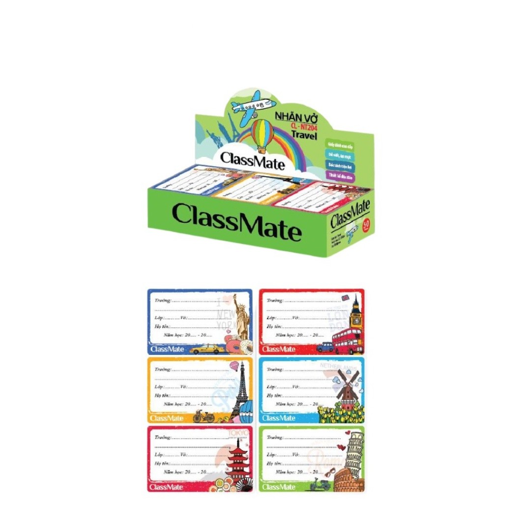 Nhãn vở học sinh Travel Classmate CL-NT204 (1 tập gồm 15 cái)