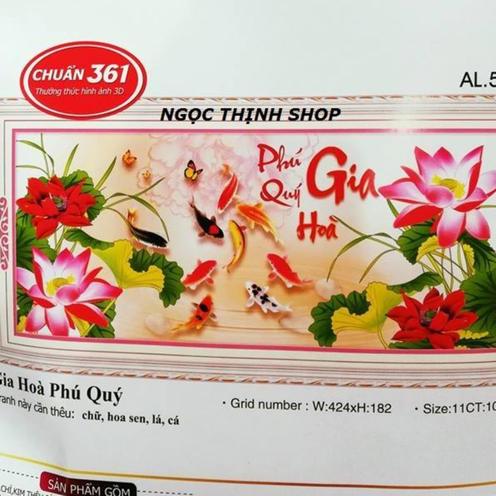 Tranh thêu chữ thập cá hoa sen Phú Quý Gia Hoà AL53507-KT:97x41