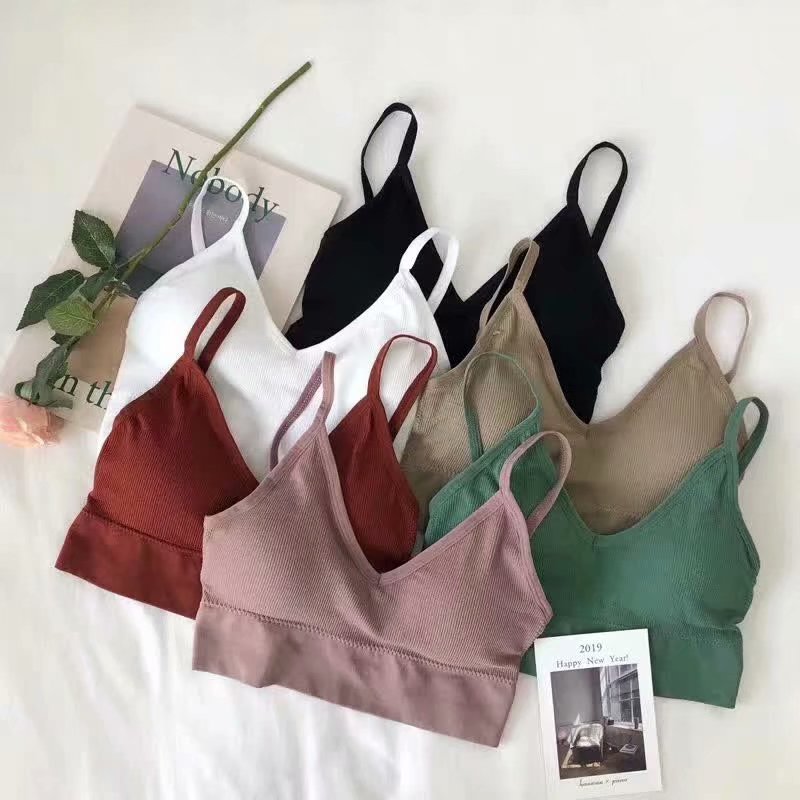 Áo bra 2 dây cổ V bo gân thoáng khí