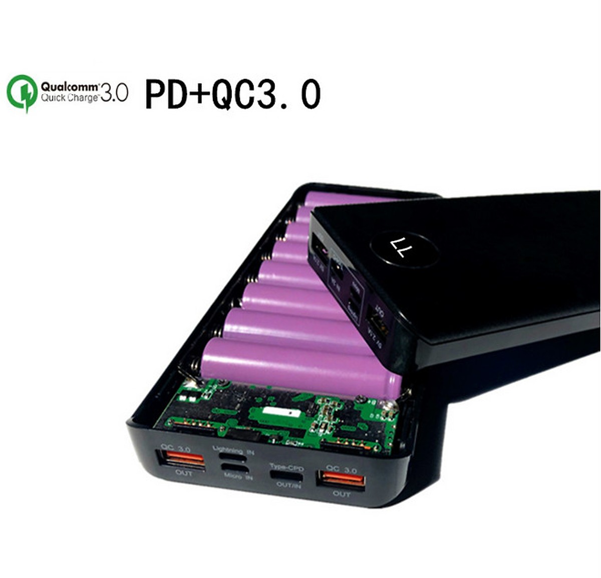 Box Sạc nhanh dự phòng  QC3.0 , 8 Cell Pin 18650( Chưa PIn, màu đen)