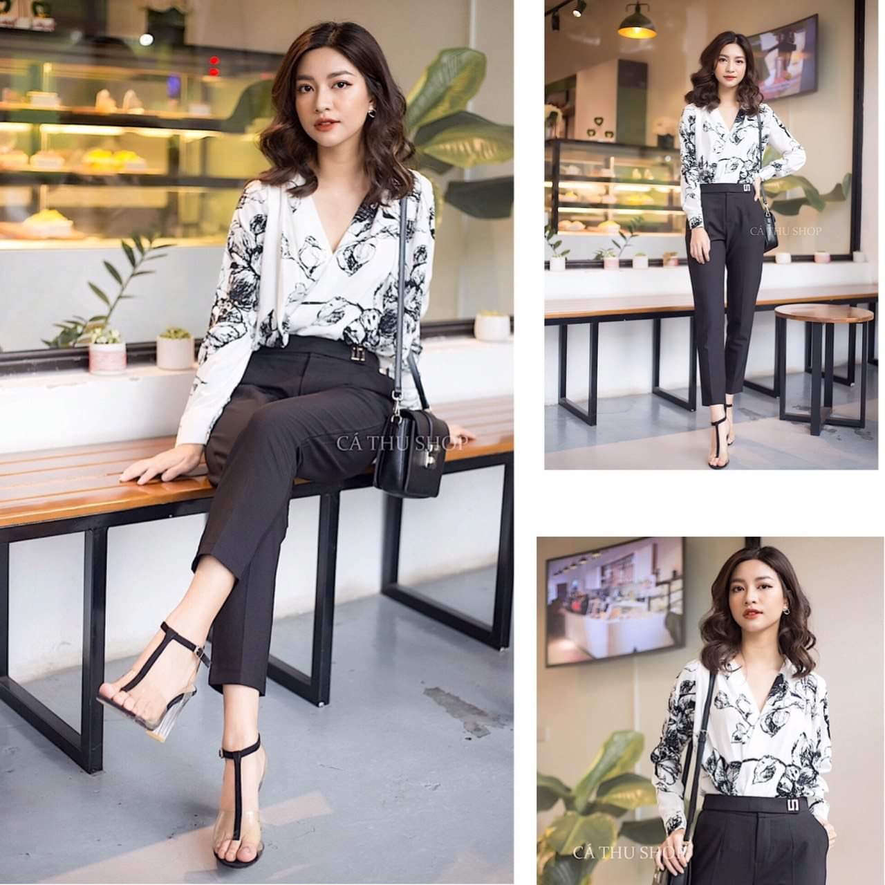 [HCM]Áo sơ mi nữ họa tiết vạt chéo cao cấp