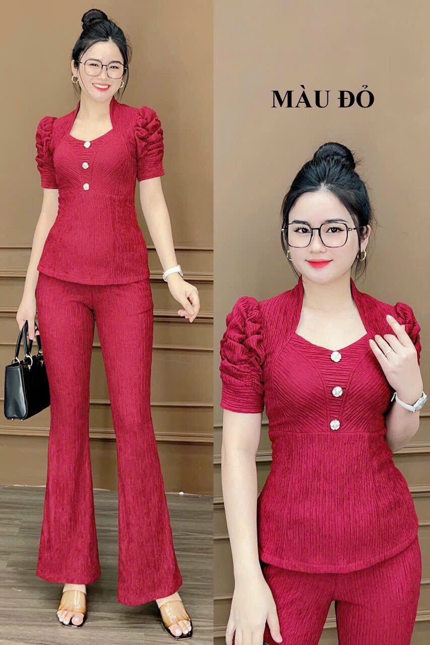 Sét bộ thun xốp tay dúng phối nút cực xinh