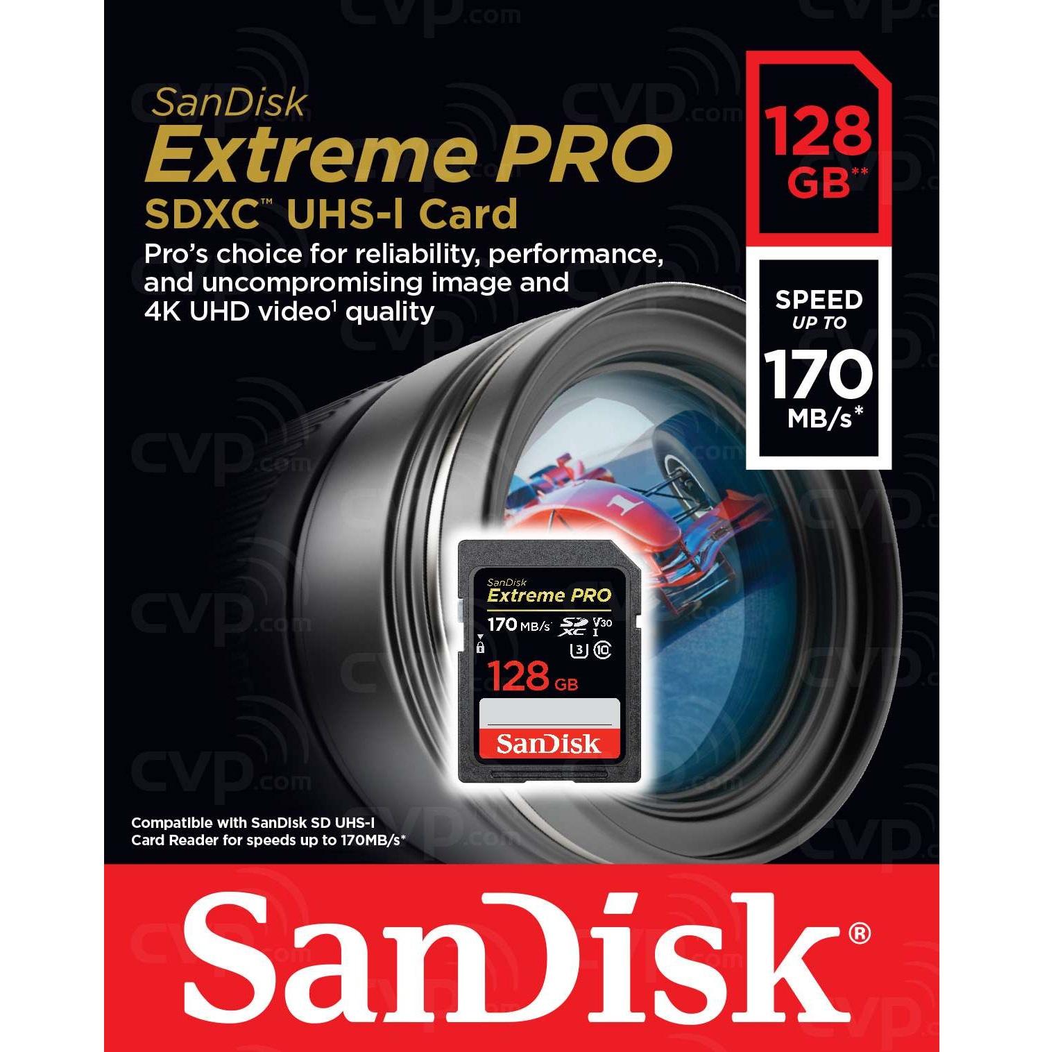 SanDisk Extreme Pro 128GB UHS-I U3 4K V30 200 MB/s SDXC camera memory card (black)-accessories 1986