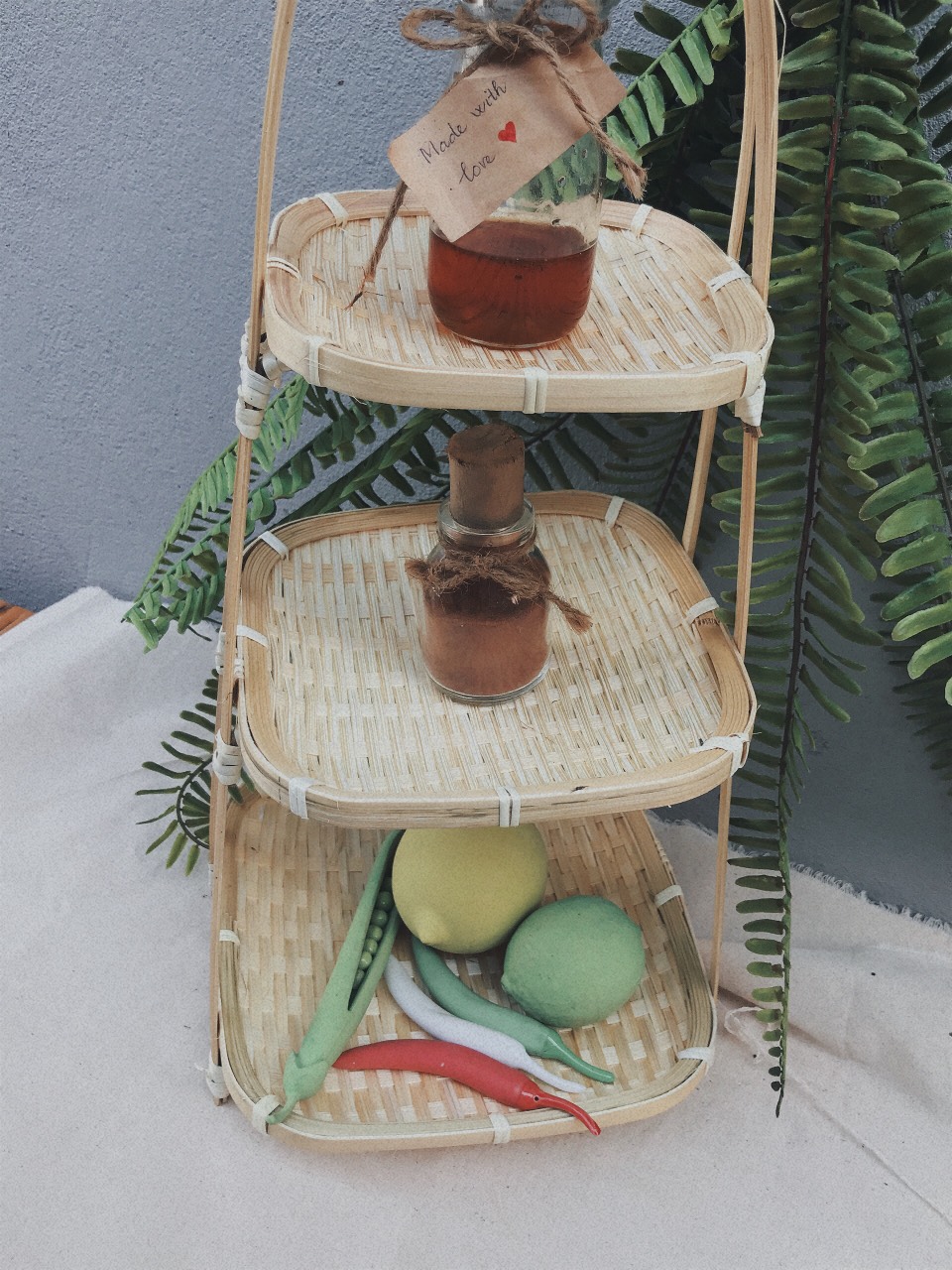 [New Year decoration] Bamboo Flat/bamboo flat shelf 1, 2, 3-tier beautiful decor, hand woven vintage, boho, /Tet decoration/super hot wedding/real picture