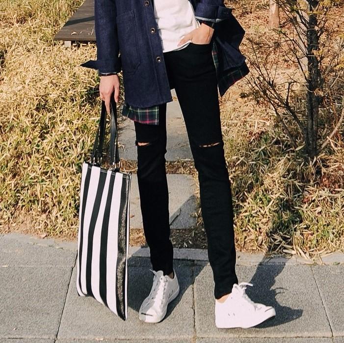 Quần jean côn skinny rách gối
