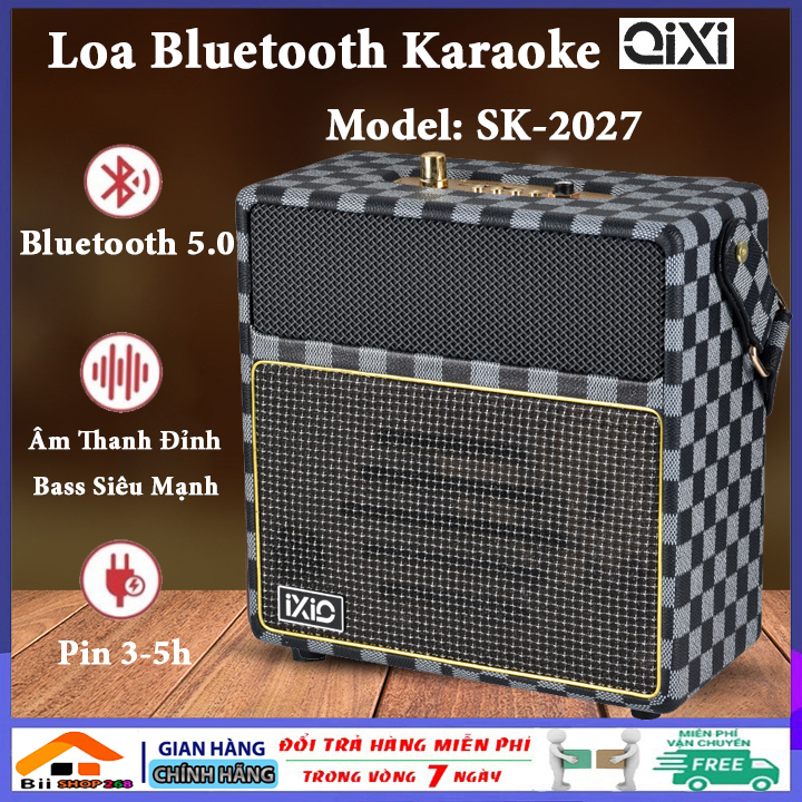 Loa Karaoke Gia Đình - Loa Bluetooth Karaoke QiXi SK-2027 Bass Siêu Trầm, Âm Thanh Cực Đỉnh, Bluetooth 5.0, Hỗ Trợ USB, Thẻ Nhớ, Đài FM, Pin 3-5h, Thiết Kế Sang Trọng, Loa Xách Tay, Loa Vỏ Gỗ, Loa Karaoke Ngang, Loa Mini