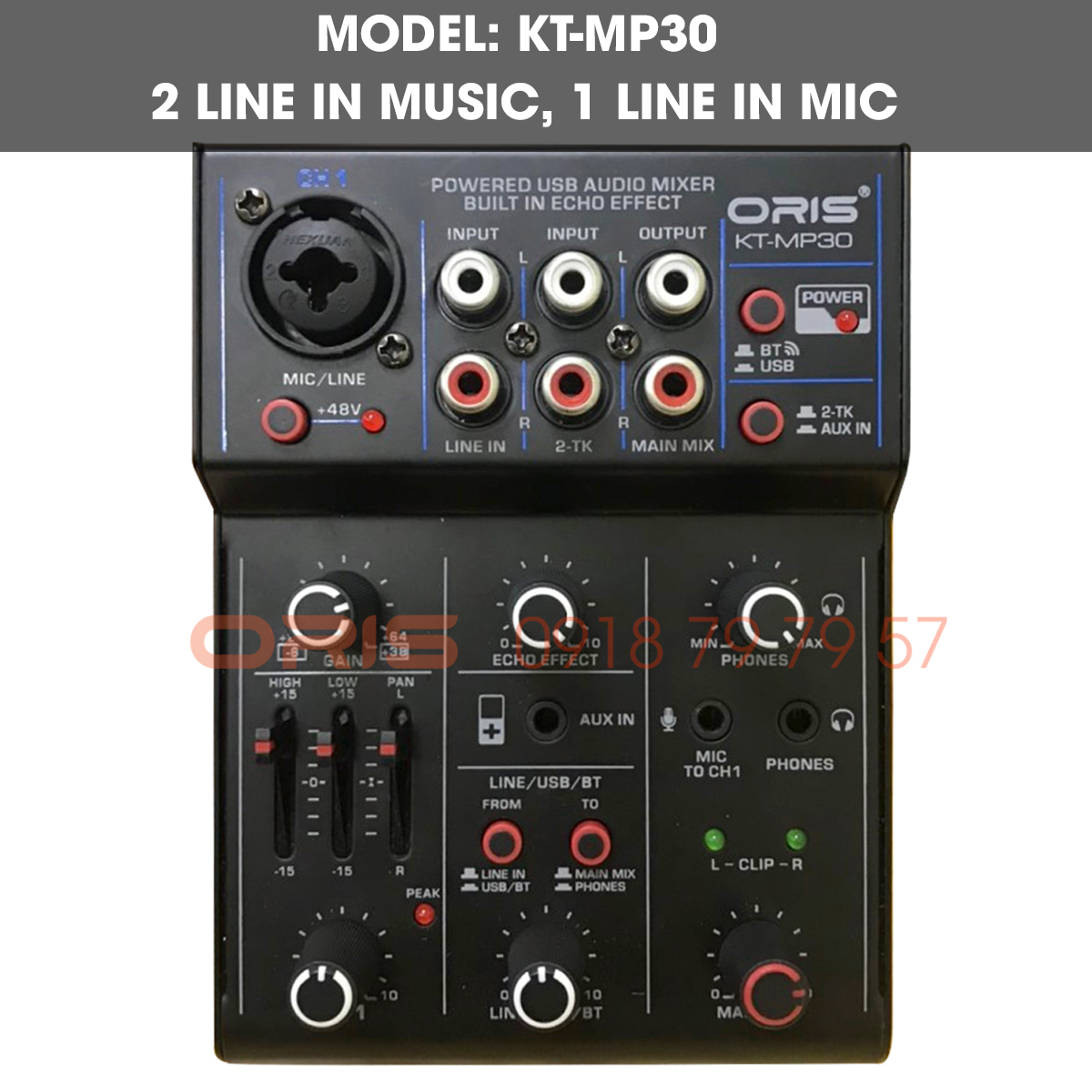 Mixer mini bluetooth karaoke livestream, Bộ hòa trộn âm thanh 2 line chính hãng ORIS - MP30