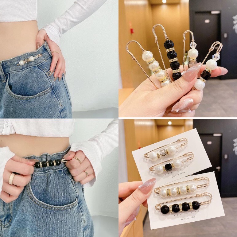 Set 4 khuy cài quần áo , chít eo đính ngọc - khuy thu nhỏ quần tiện dụng.