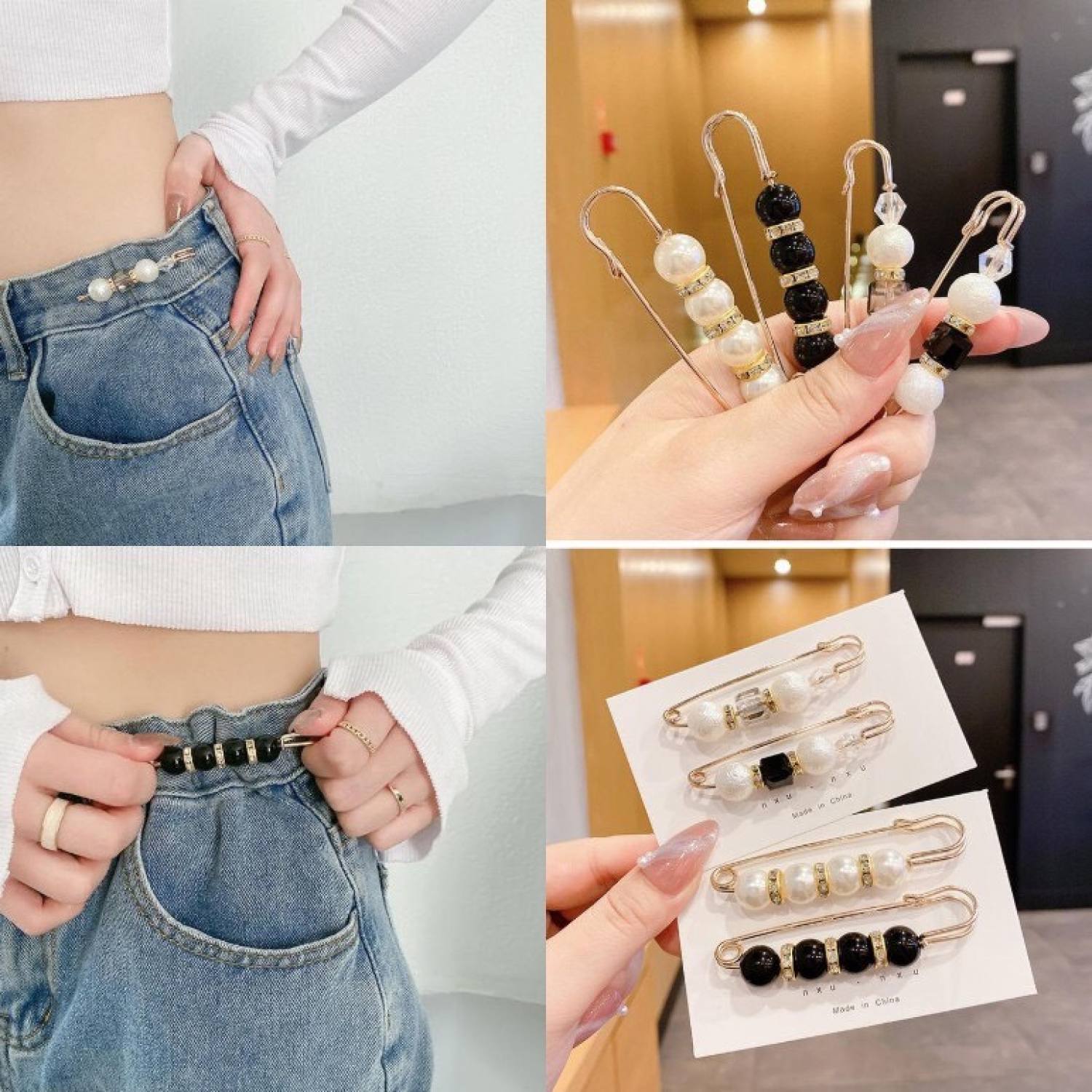 Sét 4 khuy cài quần, trâm cài áo, trâm cài quần, combo 4 khuy cài quần thu gọn eo