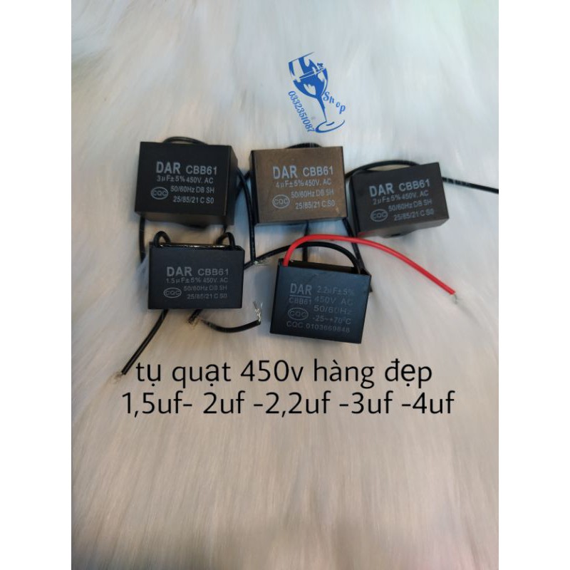 Tụ quạt 450v 1,5uf -2uf -2,2uf- 3uf-4uf hàng đẹp