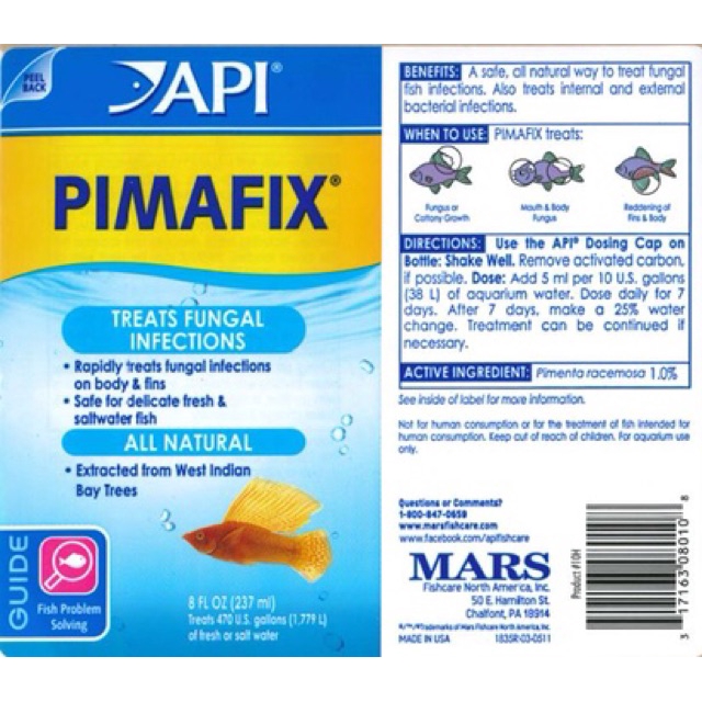 Dung Dịch Api Pimafix - Xữ Lý Nhiễm Nấm Ở Cá Cảnh (Hàng Công Ty)