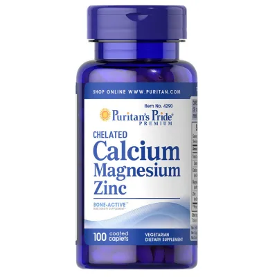 Cao hơn, đẹp trai xinh gái hơn (HSD tháng 30/11/2023) Puritan's Pride Chelated Calcium, Magnesium & Zinc 100 viên