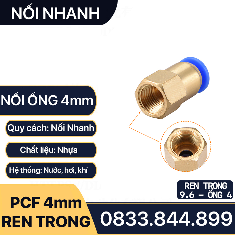 Nối Nhanh Ống 4mm, Đầu Nối Nhanh Ren Trong M5 9.6 13 Nối Ống 4 ly - Đồng Thau
