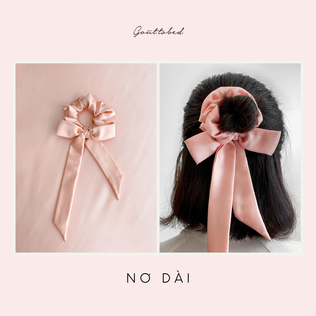 Scrunchies cột tóc nơ Gouttobed Lụa Satin Silk (nhiều màu)