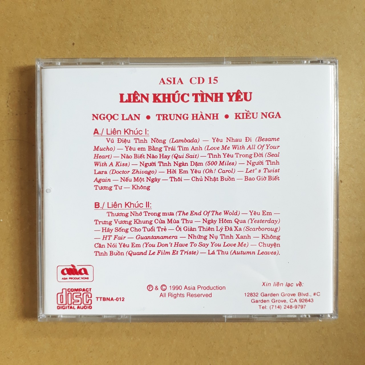 CD AsiaCD015 - Liên Khúc Tình Yêu 1
