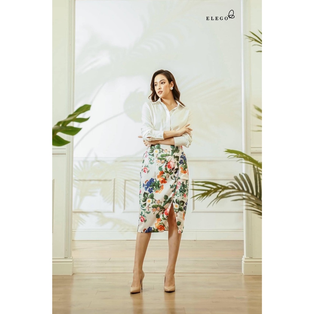 SET áo sơ mi trắng Chân váy bút chì hoa