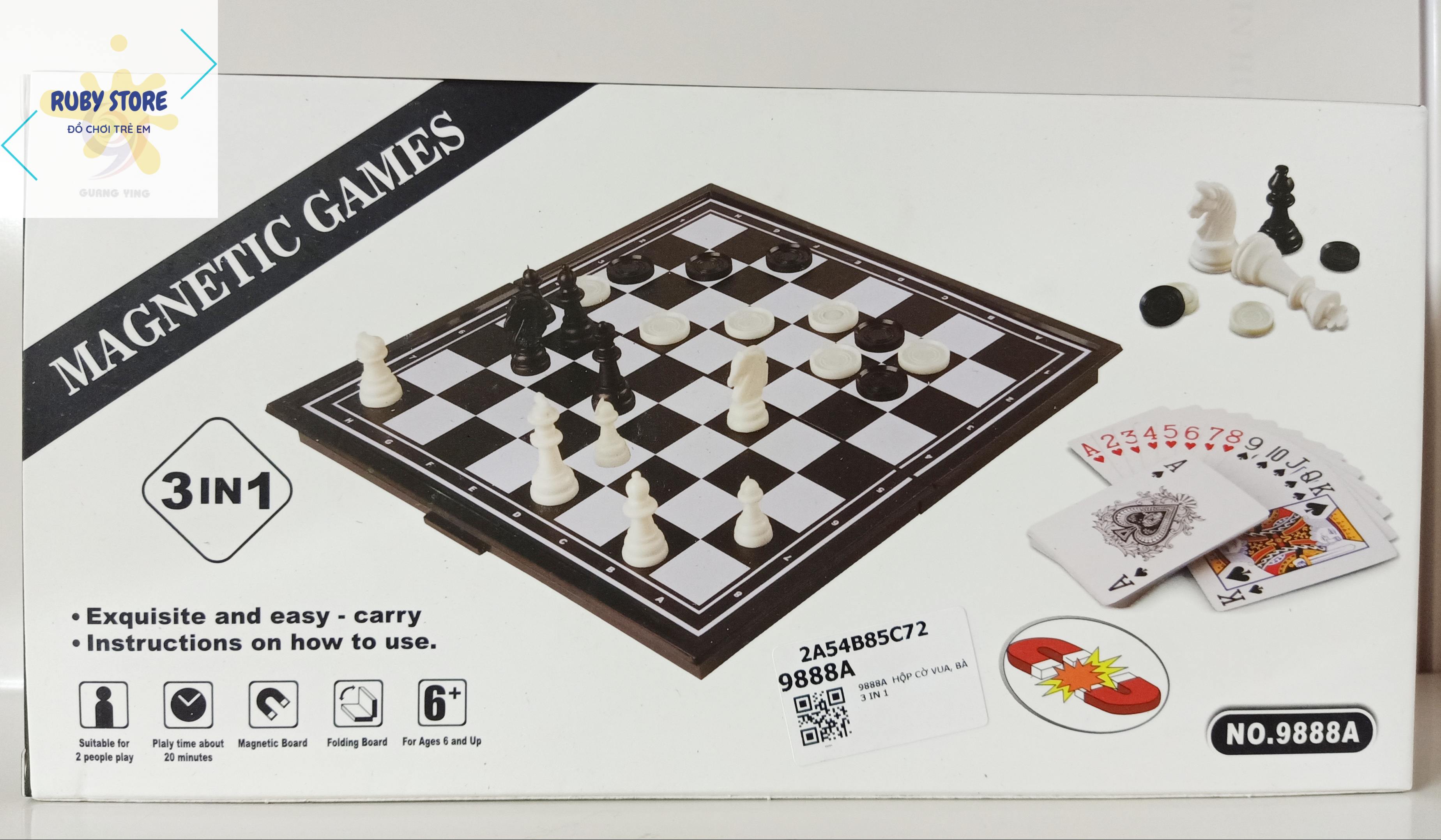 BỘ CỜ VUA NAM CHÂM, BÀI TÂY, CA-RÔ XÚC XẮC (CHESS 3 IN 1)
