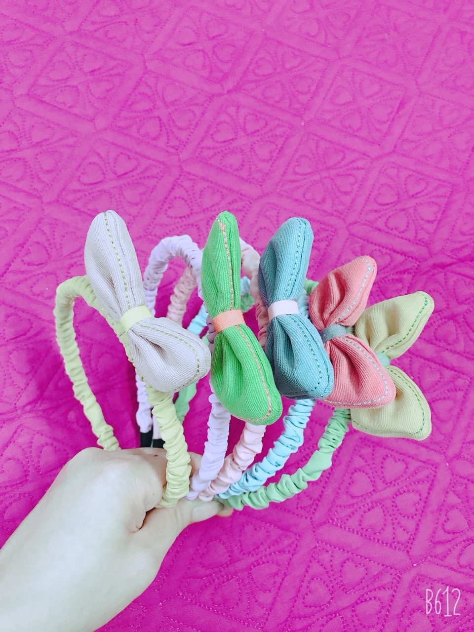 Bờm Cài Tóc Vải Nhún Đính Nơ Siêu Xinh