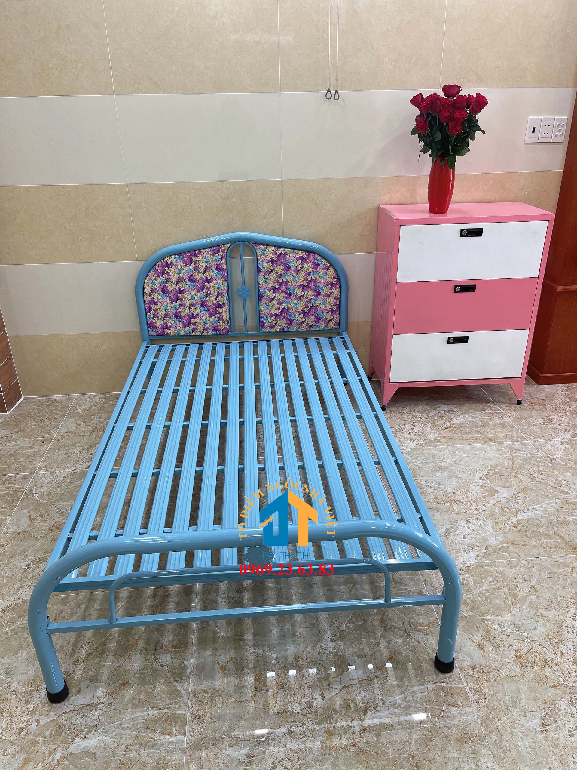 Giường  sắt kích thước ngang 1M2 dài 2M – GS03