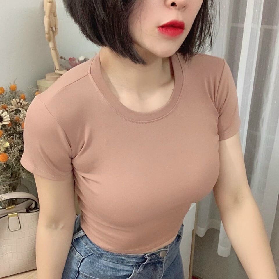 [HCM]Áo thun Croptop Trơn Cổ Tròn