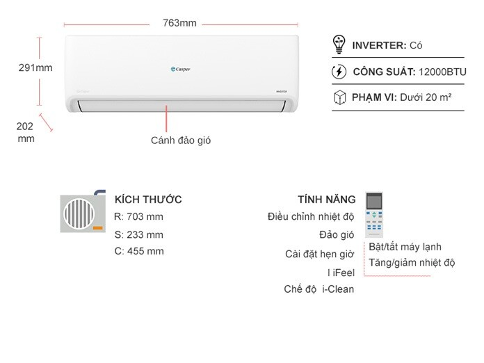 [Giao tại HCM] [LẮP ĐẶT 2H] Máy lạnh Casper Inverter 1.5 HP GC-12IS35