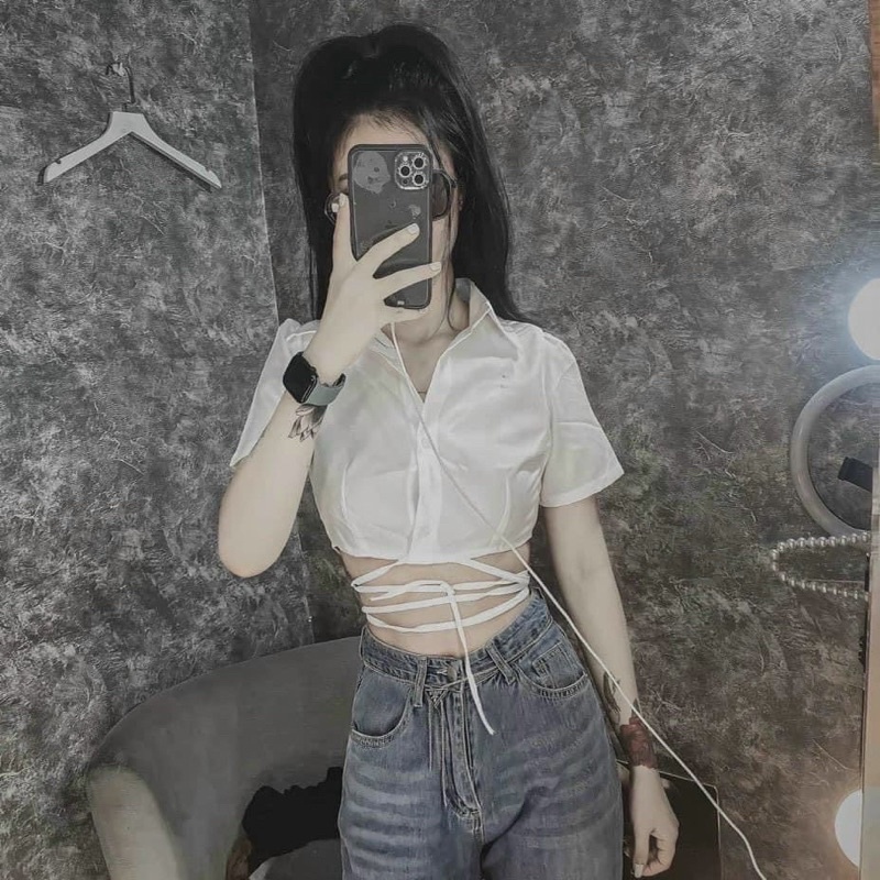 Áo Sơ Mi Tay CropTop Cột Dây Eo - BT Fahion