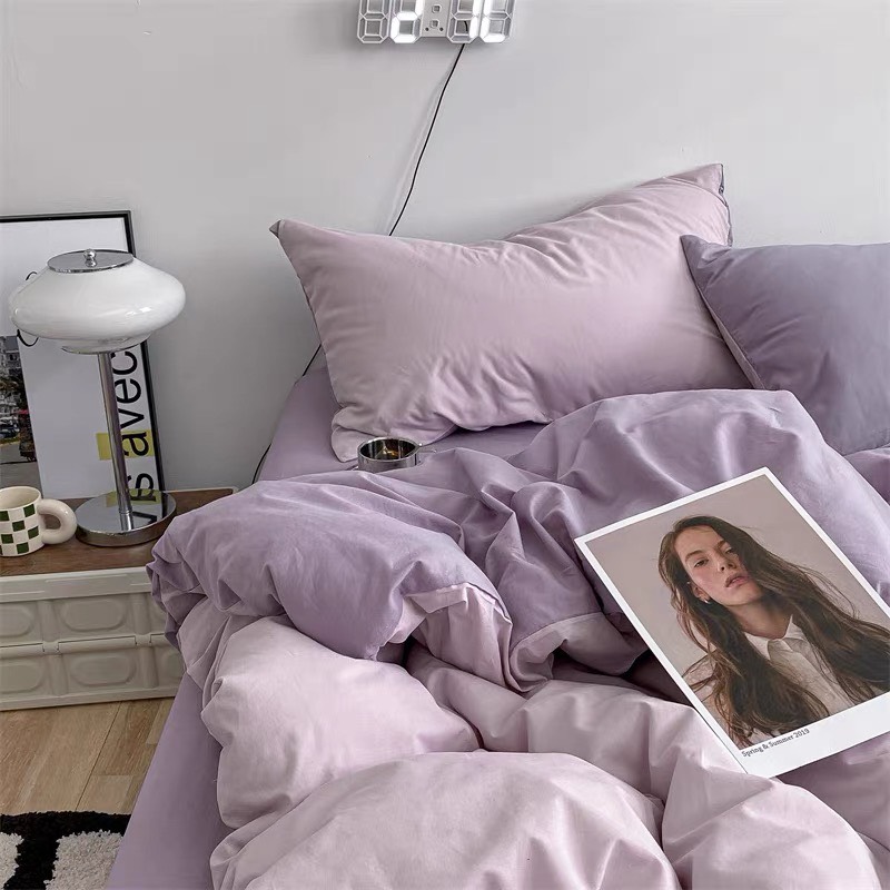 Bộ chăn ga gối cotton tici notag - Tím đậm mix nhạt
