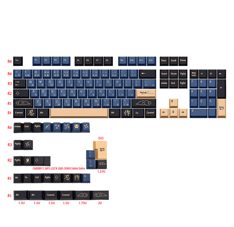 Keycap Cho Bàn Phím Cơ GMK Samurai Blue Thick PBT Cherry Profile 129 Phím