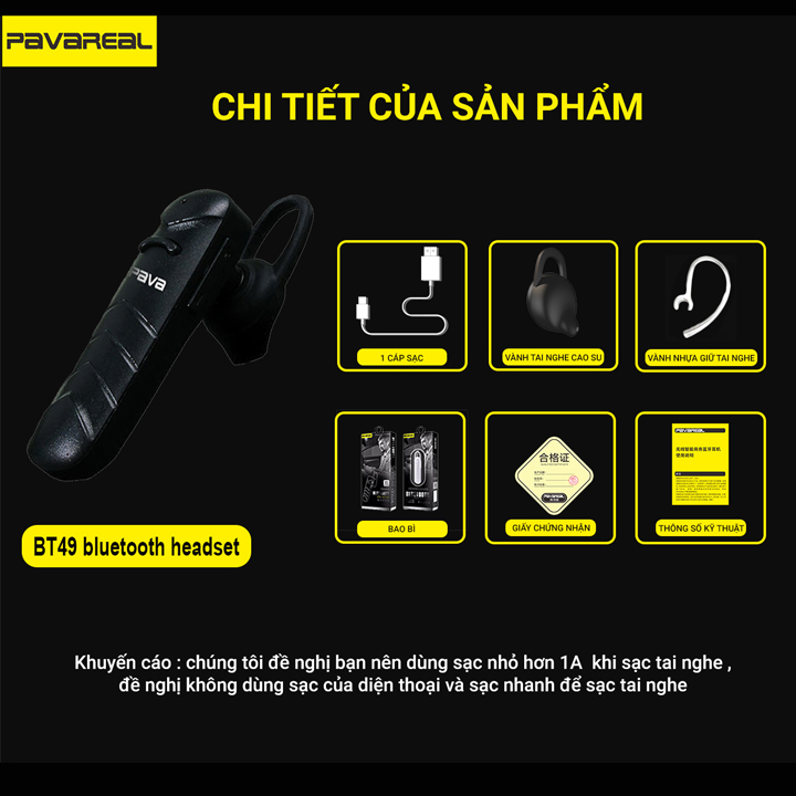 Tai Nghe Bluetooth Cao Cấp PAVAREAL BT49 (Chống Khử Âm Ồn Khi Chạy Xe)