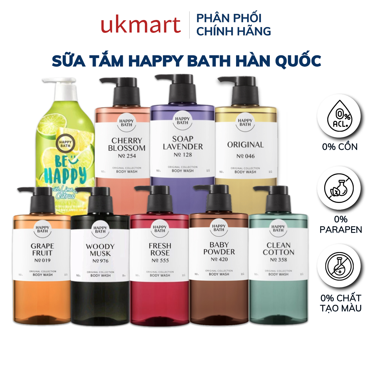 Korean Happy Bath Shower Gel 900g (Premium Happy 910g)