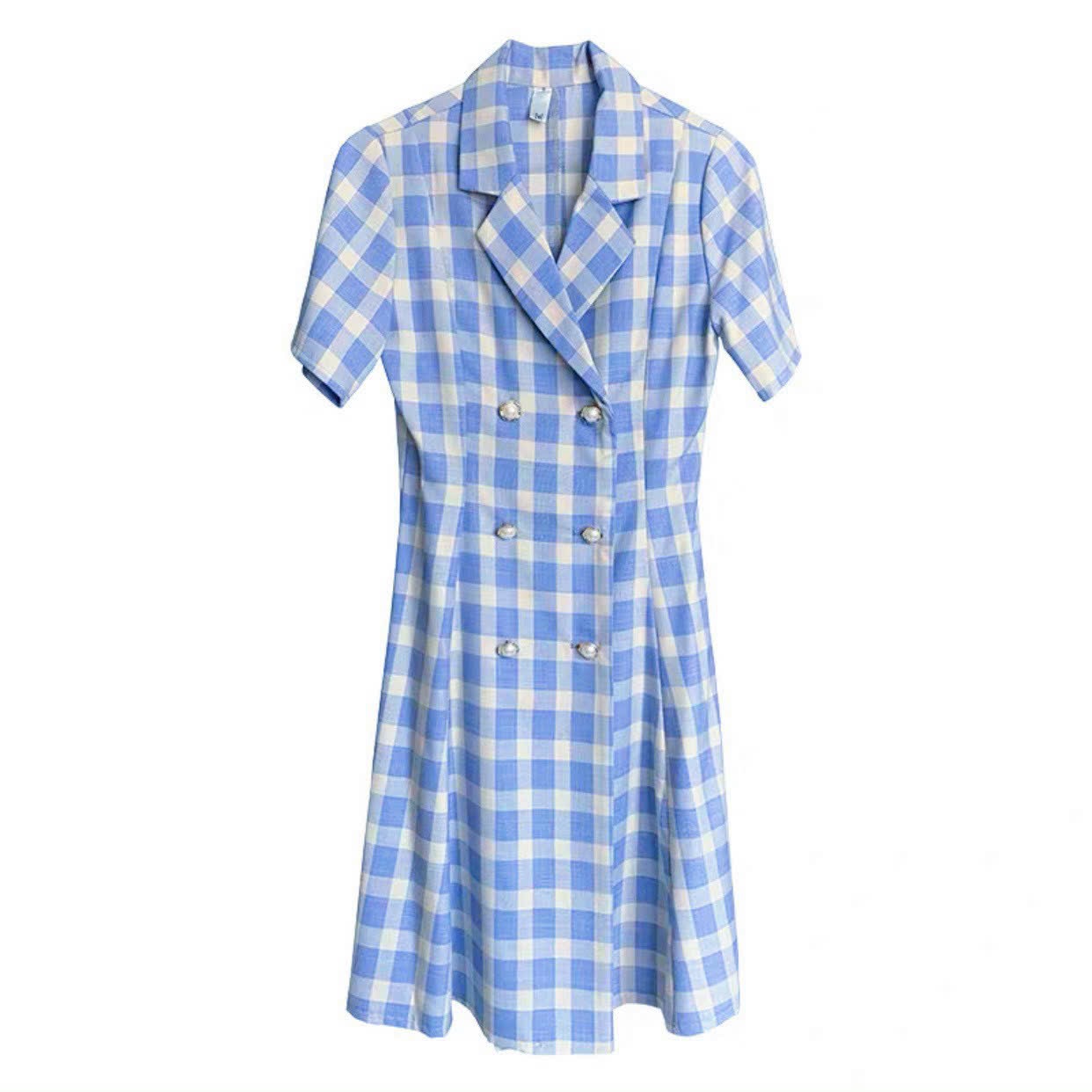 Đầm vest caro xanh