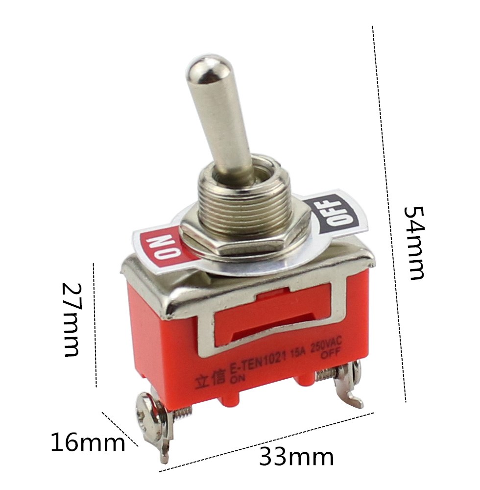 1Pcs AC 250V 15A 2 Pin DPDT On/Off 2 Position Mini Toggle Switch E-TEN1021 Orange